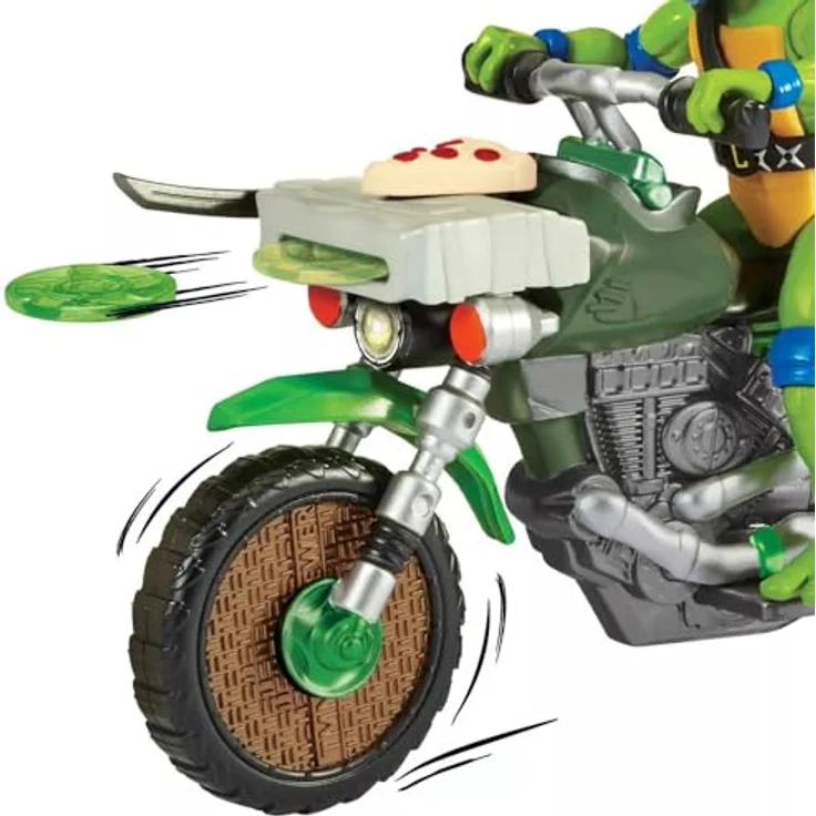 Boti Europe Trl Drive N Kick Cyc, Sammelfigur mit detailreicher Leonardo-Actionfigur und beweglichen Positionen, Motorrad mit Doppelauspuff und Pizza-Details – Bild 4