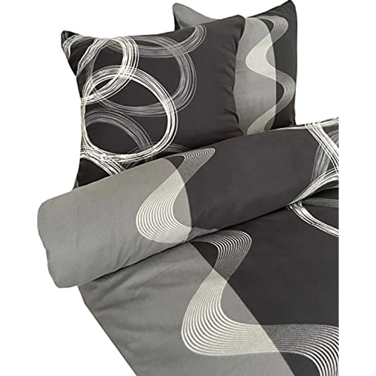 Leonado Vicenti - Winter Thermo Bettwäsche grau Fleece gestreift modern Schlafzimmer Garnitur Set Bezug Decke mit Reissverschluss, 200x220 cm, 3teilig – Bild 4