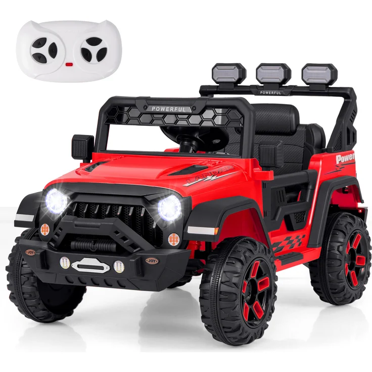 Dreamade Kindertruck Elektrofahrzeug, 2 x 12-V-Motoren, Federung, Fernsteuerung, Musik-Player, Rot
