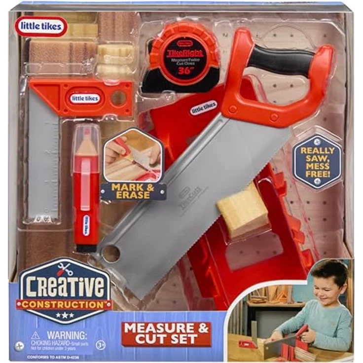 Little Tikes® Kinder-Werkzeug-Set Creative Construction, Mess- und Schneideset mit realistischen Werkzeugen und Schaumstoff "Holz" – Bild 6