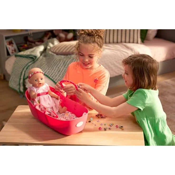 Baby Born Puppenwiege 3 in 1 Pinplay, Umbaubar als Tragekorb, Wiege oder Babybettchen mit bunten Pins und kuscheliger Bettwäsche – Bild 9