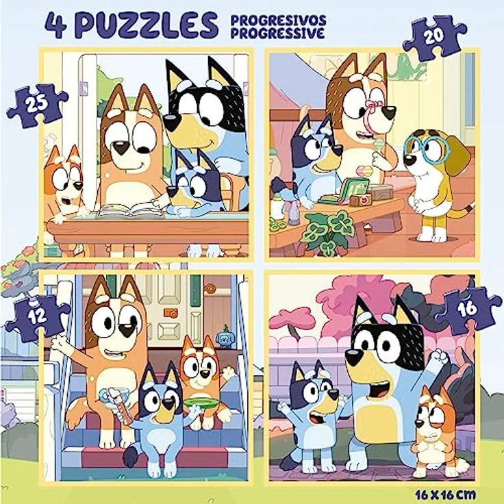 Educa Bluey Super Puzzle, 4-in-1 Puzzleset mit 12/16/20/25 Teilen für Kinder ab 3 Jahren, nachhaltige FSC-zertifizierte Puzzles aus recycelbaren Materialien – Bild 3