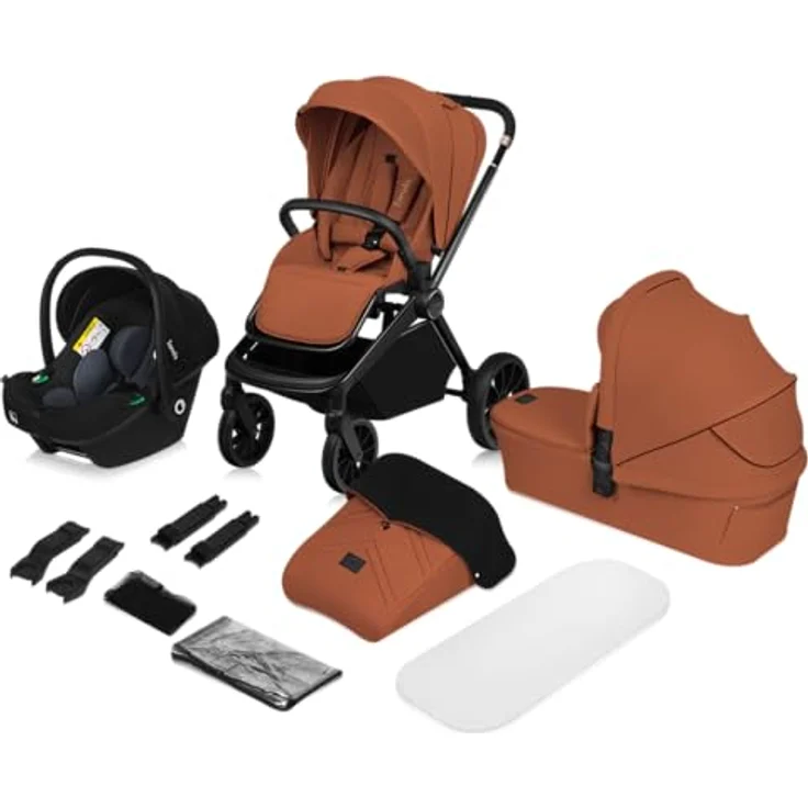 Lionelo MIKA PLUS 3-in-1 Buggy, ergonomisch mit Dämpfung und XXL-Verdeck, schwarz – Bild 1