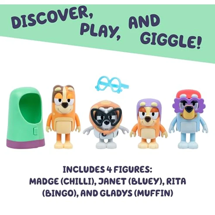 Bluey 4er-Figurenpackung „Hier kommen die Omis“, bewegliche Kinderspielzeuge mit Zubehör, 6-7,6 cm, inkl. Madge, Janet, Rita und Gladys – Bild 3
