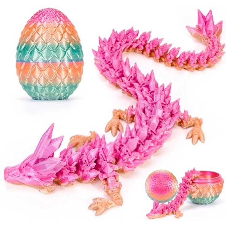 HIMS 3D Gedrucktes Drachenei mit Beweglichem Kristalldrachen, Magnetfunktion, 11 cm hoch – Umweltfreundliches Fidget-Spielzeug für Wohnkultur – Bild 1