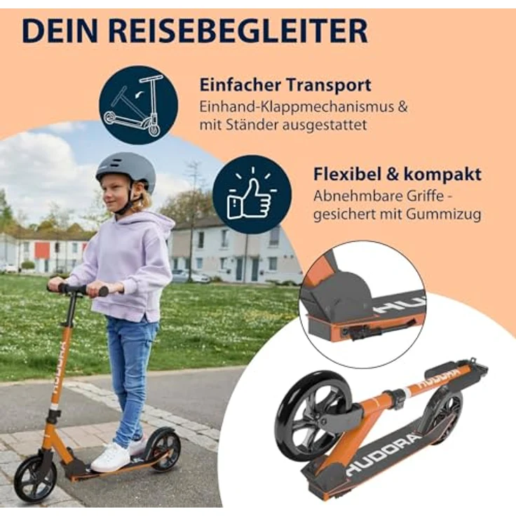 HUDORA Scooter Start 200, stabiler Aluminium-Roller, höhenverstellbar & zusammenklappbar, für Kinder & Erwachsene bis 100 kg, orange – Bild 4