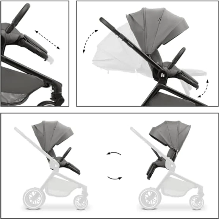 hauck Move N Care, Dark Grey - Kinder Buggy ab Geburt bis 22 kg, Wendbarer Sitz, XL Verdeck mit UPF 50+, Federung & Gummi Räder, Höhenverstellbarer Schieber, Inklusive Adapter – Bild 4