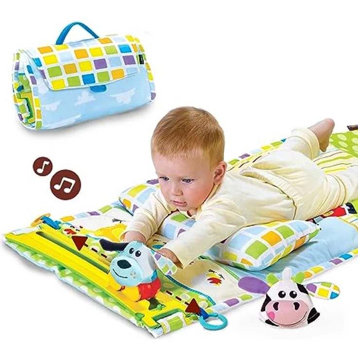 Yookidoo Baby Bauchlage Spielmatte mit Musik, Neugeborenen Spieldecke & Outdoor Activity Gym mit Kissen, Beißspielzeug und Faltbarer Tragetasche – 0–12 Monate – Bild 5