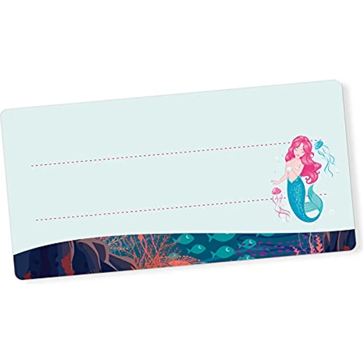 itenga Buchetiketten Heftetiketten 40 Stück, selbstklebend, 9x4,5 cm, Namensschild Aufkleber aus Haftpapier (Meerjungfrau) – Bild 1