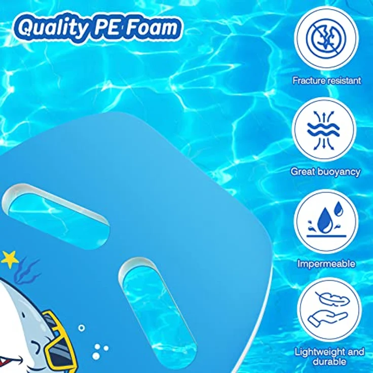MoKo Kinder Schwimmbrett, Kickboard mit 2 Griffen, PE-Schaum, Cartoon-Muster, Blauer Hai, geeignet für Schwimmtraining bis 45 kg – Bild 3