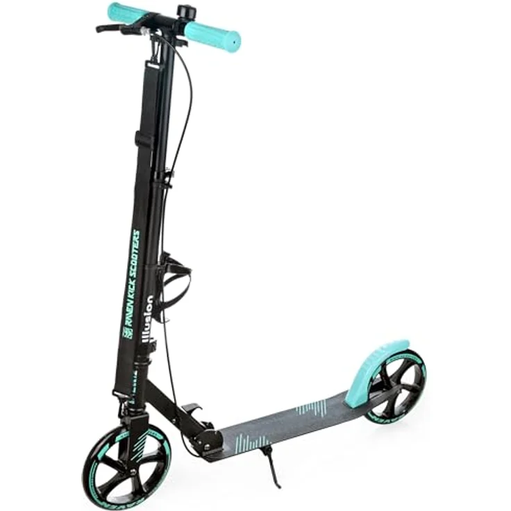 RAVEN Scooter Roller Tretroller Kickscooter klappbar, höhenverstellbar, Illusion Mint mit Handbremse, 200mm Rädern, Tragkraft bis 100 kg, inkl. Tragegurt und Klingel – Bild 2