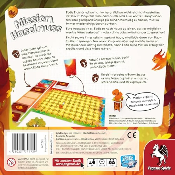 Pegasus Mission Haselnuss, Brettspiel für Familien, kooperatives Spiel für 2-5 Spieler, Alter 6+, Spieldauer 15-25 Minuten – Bild 4