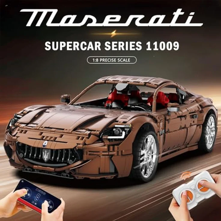 Reobrix 11009 Sportwagen Baustein Set, ferngesteuertes 1:8 Rennauto Modellbausatz für Erwachsene, intelligente App-Steuerung, dekoratives Design aus ABS, Geschenke für Automodell-Enthusiasten – Bild 2