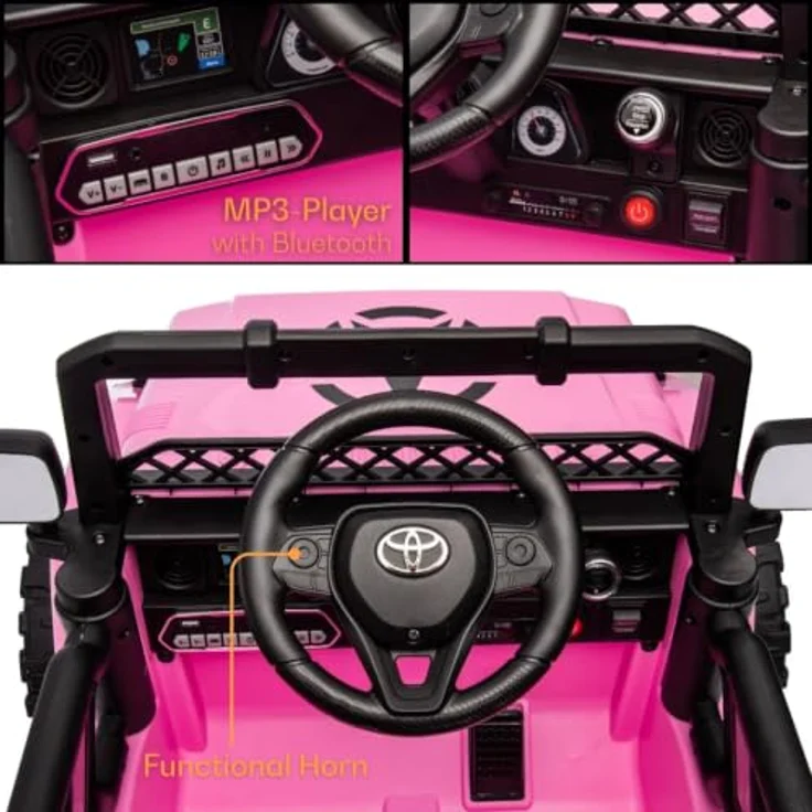 Toyota FJ Cruiser Elektrofahrzeug 12V, Kinderelektroauto mit Fernbedienung, für 1 bis 6 Jahre, rosa, MP3-Player, Sicherheitsgurt, 2 Motoren, max. 90 Minuten Fahrzeit – Bild 3