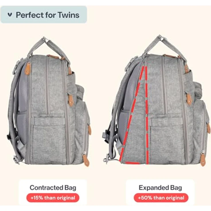 BabbleRoo Extra Große Wickelrucksack, Erweiterbare Babytasche mit bis zu 50% mehr Kapazität, inklusive Wickelunterlage, Kinderwagenbefestigung & Schnullertasche – Unisex – Bild 2