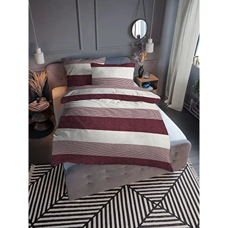 TOM TAILOR 0849790/811/004 Bettwäsche Garnitur mit Kopfkissenbezug Melange-Flanell - Gradual Stripes 1x 155x220 cm + 1x 80x80 cm, Cherry red – Bild 5