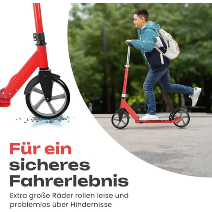 Rollkönig ® Faltbarer City-Scooter für Kinder ab 5 Jahren, großer Tret-Roller mit 100kg Tragkraft, verstellbare Lenkerhöhe, rot – Bild 5