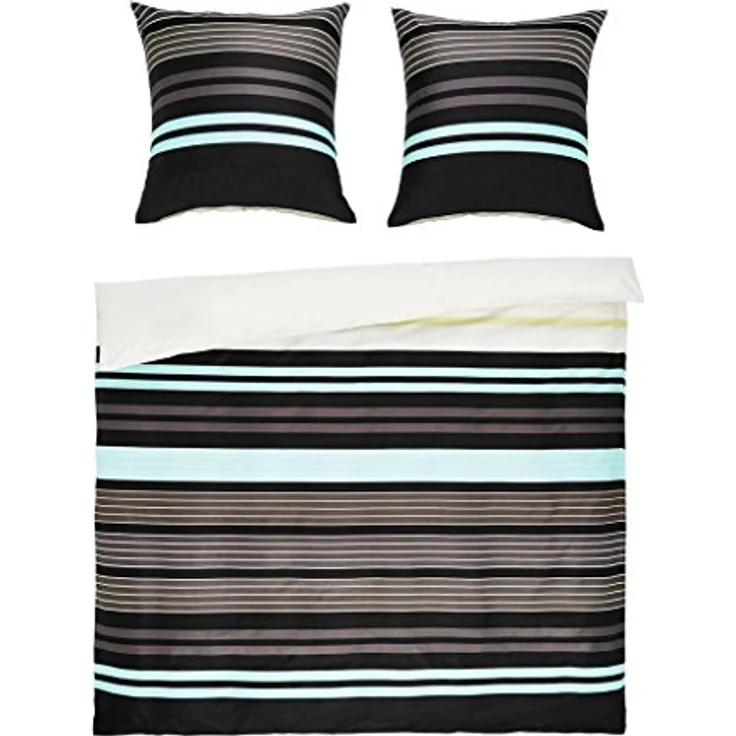 Janine Bettwäsche J.D. 8464 02 Aqua Graphit Streifen Mako Satin, 100% Baumwolle, Größe: 200x200 cm + 2 x 80x80 cm – Bild 4