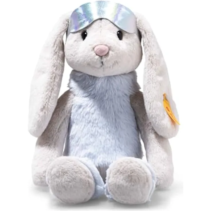 Steiff Hase Hoppie Skifahrer, 31 cm, mit reflektierender Skibrille und flauschigem eisblauem Ski-Outfit