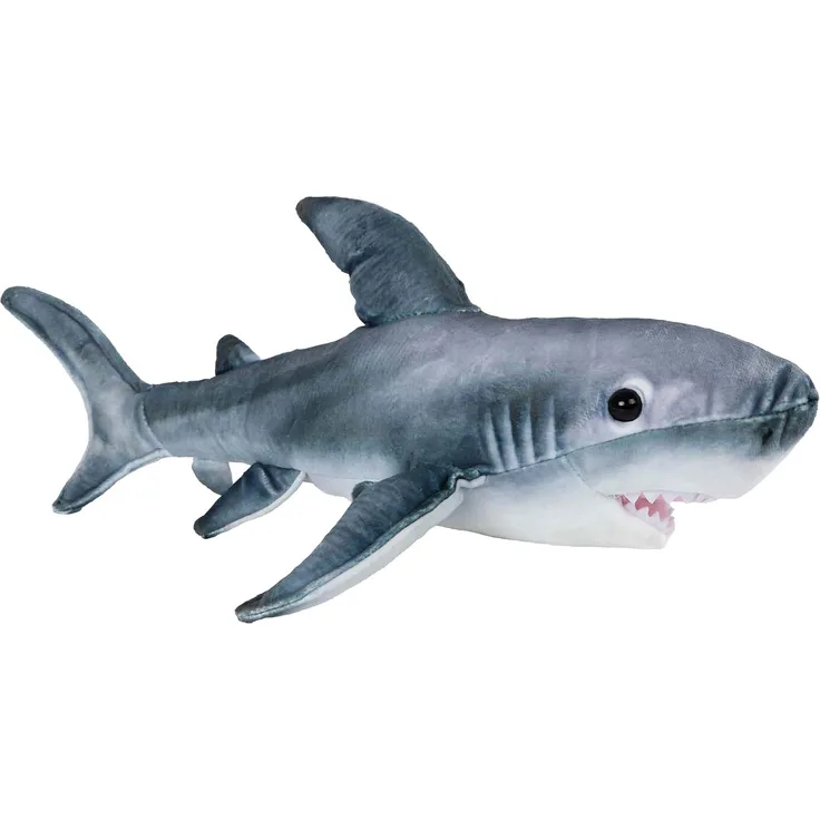 Toys Amsterdam Plüsch Hai Kuscheltier 45cm, weißes Spielzeug für Kinder mit weichen Filzzähnen
