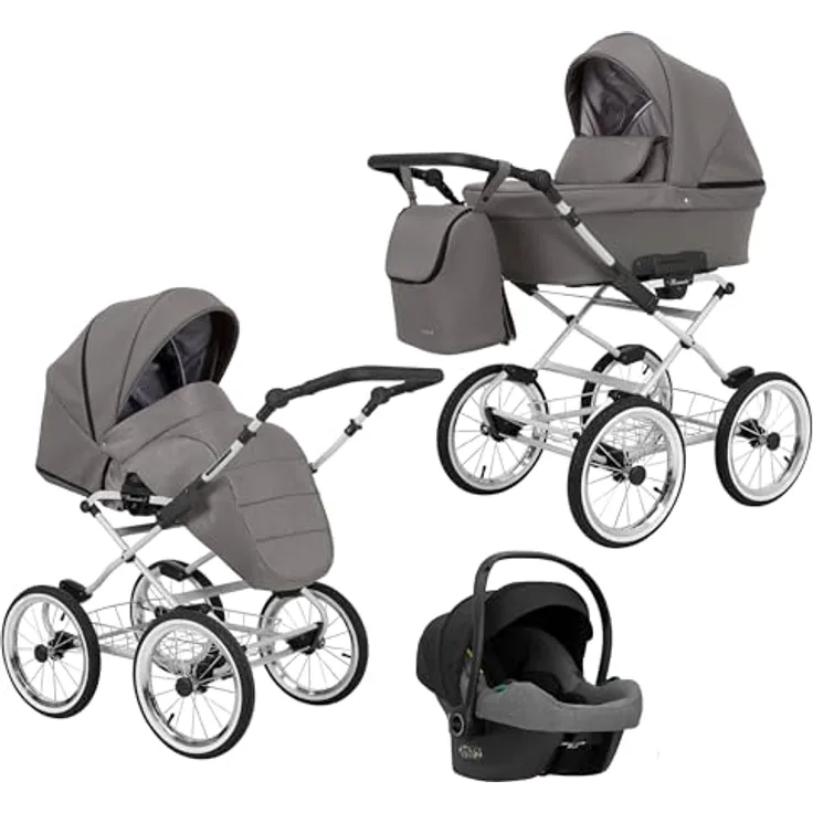 Kunert Kinderwagen ROMANTIC 3in1 Cosmo, graphit eco- grauer Rahmen, Komplettset mit Babywanne und Sportaufsatz