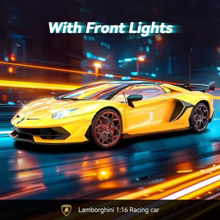 AEROQUEST 1:16 Lamborghini SVJ Roadster Ferngesteuertes Auto, 2.4GHz, Offiziell Lizenziert, mit Fernbedienung & Scheinwerfer, Gelb, für Jungen und Mädchen, Wiederaufladbare Batterien – Bild 5