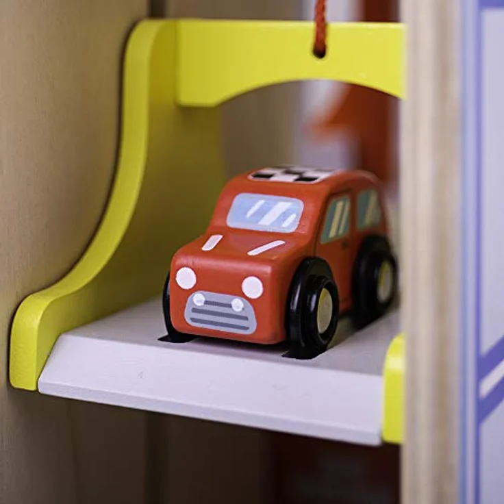 Bigjigs Spielzeug Holz Park & Play Garage Spielset, belebte Autowerkstatt mit Autolift, Servicecenter und Hubschrauberlandeplatz, 3 Ebenen – Bild 2