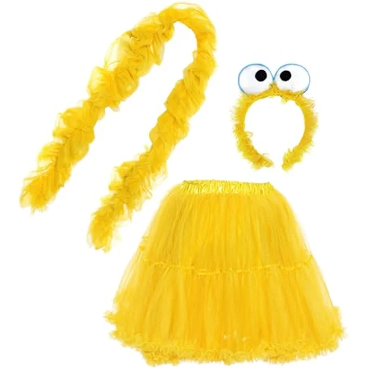 Maskworld Die Sesamstrasse Bibo Tutu - Kostüm für Fasching, mehrlagiges gelbes Tutu mit Chiffon-Schal und Haarreif mit Kulleraugen, One Size – Bild 7