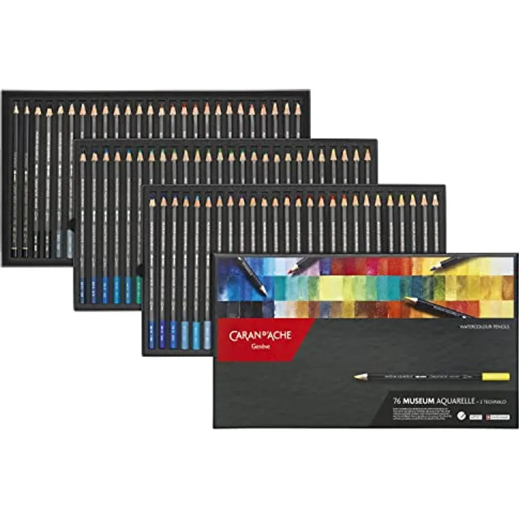 Caran d'Ache Farbstifte- Set Artist Museum Aquarelle mit 76 leuchtende Farben, Lichtbeständig, wassrvermalbare Mine, 3510376