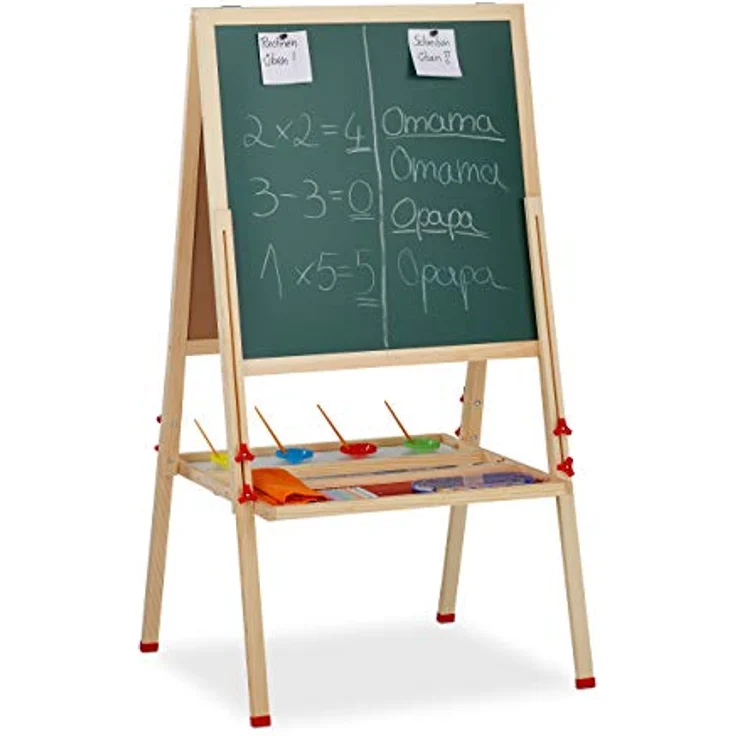 relaxdays Standtafel Kinder mit Whiteboard, höhenverstellbar, natur/weiß/grün, 3in1 Kreidetafel und Kinderstaffelei – Bild 1