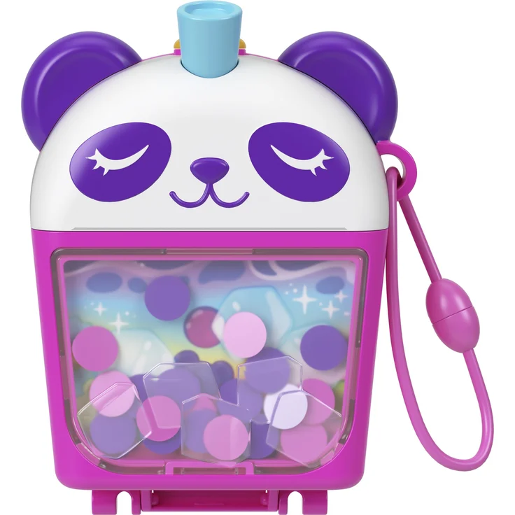 Mattel Polly Pocket Bubble Tea Pandaschatulle, tragbare Spiel-Schatulle mit 2 Mini-Puppen und 12 Zubehörteilen, ab 4 Jahren
