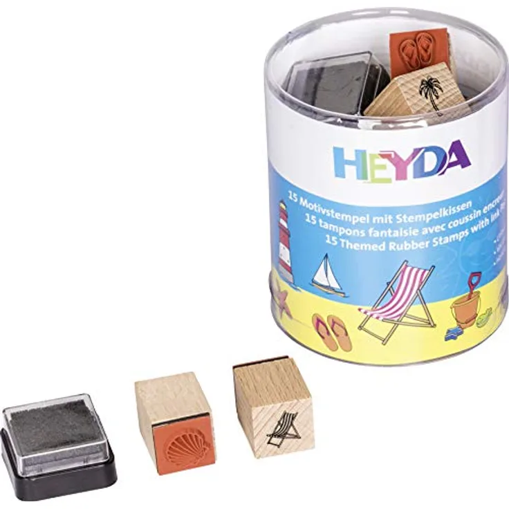 Heyda 204888490 Heyda 204888490 Stempel-Dose (Urlaub) Motivgröße: ca. 1,5 x 1,5 cm , 15 Holz-Stempel