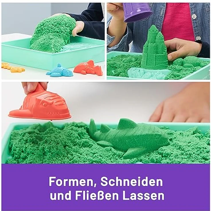 Spin Master Kinetic Sand Kreativset, 454 g in Grün, mit Förmchen und Schäufelchen für kreatives Spielen – Bild 3