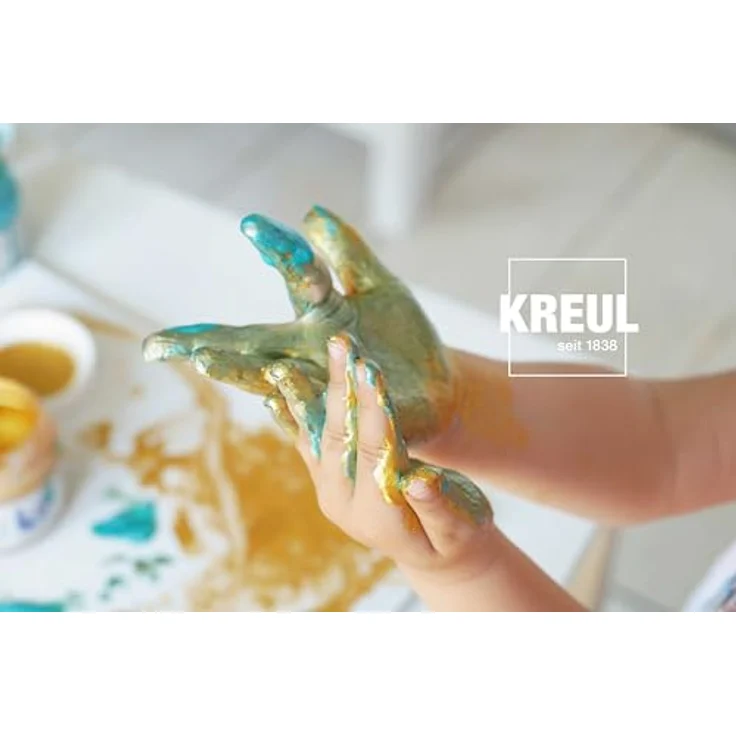 KREUL MUCKI Funkel Fingerfarben, 6 Glitzerfarben in Diamanten-Blau, Zauber-Lila, Feenstaub-Rosa, Drachen-Silber, Smaragd-Grün, Goldschatz, vegan, gut auswaschbar – Bild 11