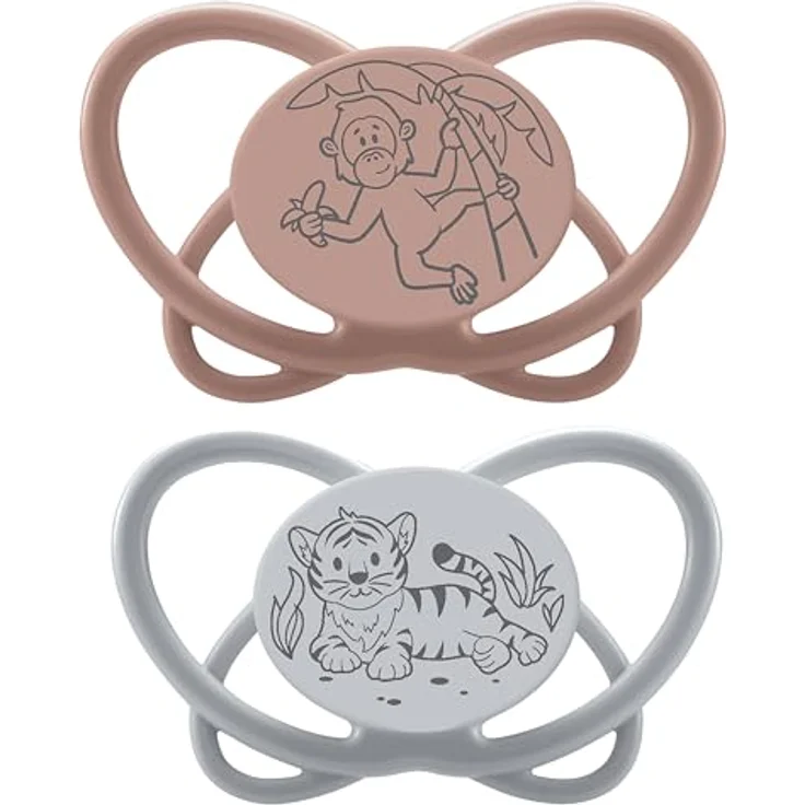 nip Butterfly, 2er Pack Stillfreundlicher, zahnfreundlicher Babyschnuller mit weichem Silikonsauger, Braun/Grau, für 16-32 Monate inkl. Schnullerbox – Bild 1