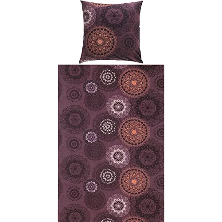 Erwin Müller Bettwäsche, Bettgarnitur Flanell 4-TLG. Sparpaket Mandala - mollig warm, temperaturregulierend, mit praktischem Reißverschluss - aubergine Größe 135x200 cm | 80x80 cm – Bild 2