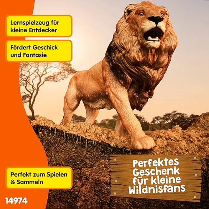 Schleich Afrikanischer Löwe 14974, Figur Wild Life, ca. 13,4 x 4,5 x 7,7 cm, detailgetreue Nachbildung – Bild 7