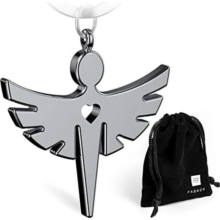 FABACH Schutzengel Fabiel Schlüsselanhänger mit Herz - Edler Engel Anhänger aus Metall in glänzendem Silber - Glücksbringer Geschenk für Auto, Führerschein - Fahr vorsichtig