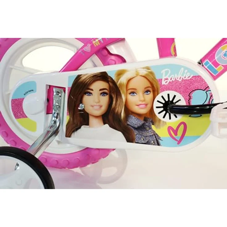 DINO BIKES Kinderfahrrad Barbie 12 Zoll, Mädchenfahrrad mit Stabilisatoren, Puppenhalter und Korb, für Größe 87 bis 110 cm – Bild 2