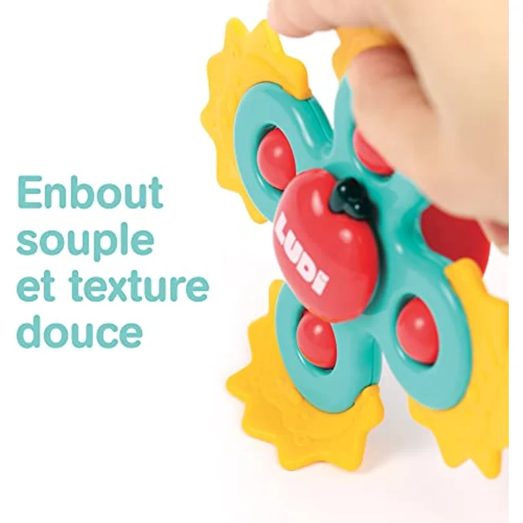 LUDI JBM SARL Handspinner für Babys, rotierendes Vakuumspielzeug mit 3 bunten Designs, ab 10 Monaten – Bild 5