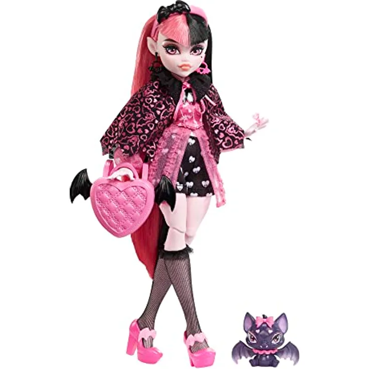 MONSTER HIGH Draculaura Puppe - Vamp-tastische Mode, Umhang, Accessoires, Haustierfledermaus, für Kinder ab 6 Jahren, HHK51