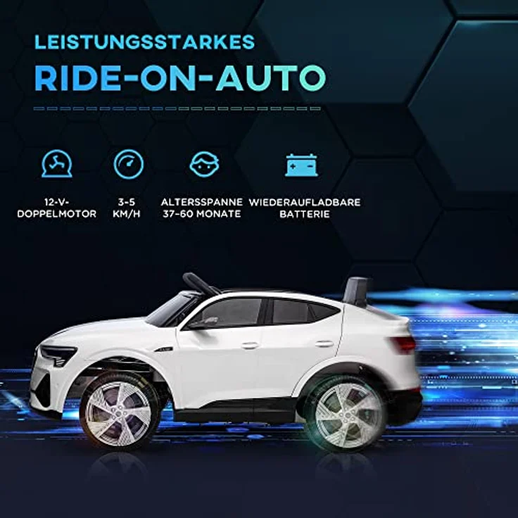 HOMCOM Elektro Kinderauto 12V Audi E-tron Elektroauto mit Sicherheitsgurt, Musik (MP3/USB/TF), für Kinder 3-5 Jahre, Weiß – Bild 3