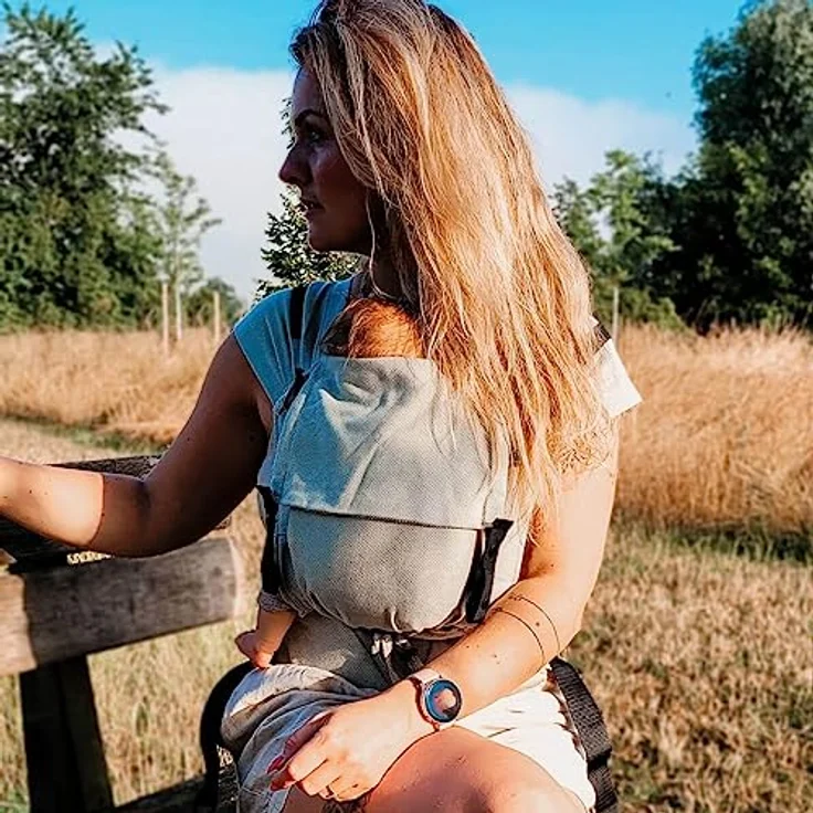 Hoppediz Babytrage Primeo, Bauch- und Rückentrage aus 100 % Bio-Baumwolle, ab Geburt (2,5 kg), einstellbar, von Trageschulen entwickelt – Bild 6