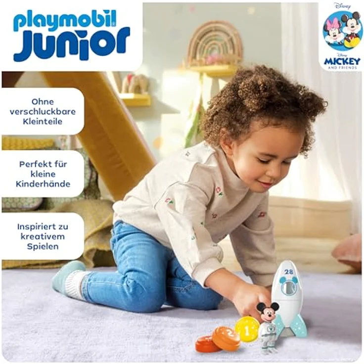 PLAYMOBIL JUNIOR & Disney Micky Maus Raketen- & Weltraumabenteuer, nachhaltiges Spielzeug ab 1 Jahr, fördert Fantasie & erstes Lernen, inkl. 1 Mickey Maus Figur, 1 Rakete und 3 Countdown-Steine, 71771 – Bild 3