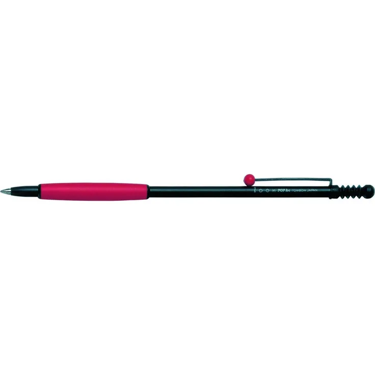 Tombow ZOOM 707 Kugi, Kugelschreiber in Schwarz/Rot mit schlankem Messingschaft und Gummi-Griffstück
