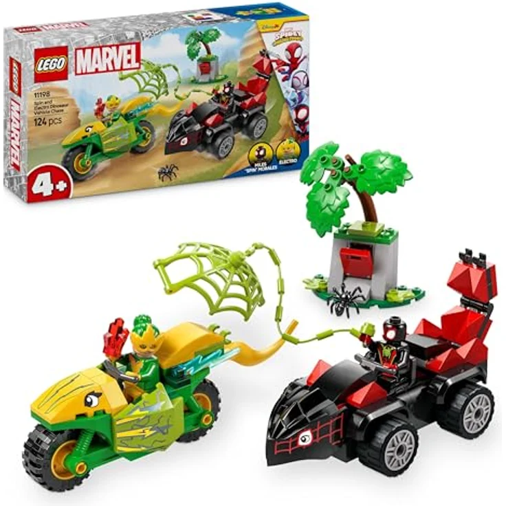 LEGO Marvel Actionspaß mit Spin und Electro in ihren Dino-Flitzern, baubares Superheldenauto für Jungen und Mädchen ab 4 Jahren, Helden Set mit Spielzeug Auto, Spidey und Seine Super-Freunde 11198 - LEGO Bau- und Spielset mit Dino-Flitzern und Minifiguren, für kreative Rollenspiele - Mehrfarbig – Bild 1