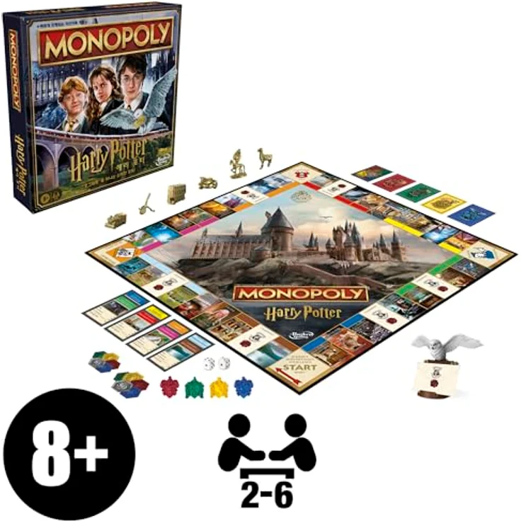 Hasbro Gaming Monopoly Brettspiel Harry Potter Edition - Niederländische Version mit goldenen Spielsteinen und Eulenkarten – Bild 2