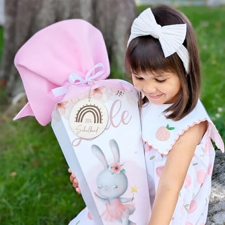 Kidsmood personalisierte Schultüte, inkl. Rohling, Filz-Stoff & Holzschild, Zuckertüte für Einschulung 2026 - Ballett Hase (Rosa) – Bild 2