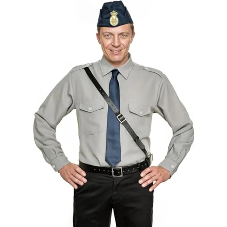 Maskworld Pippi Langstrumpf – Kling & Klang Polizisten Kostüm, graue Uniform mit Mütze und Krawatte, XL – Bild 2