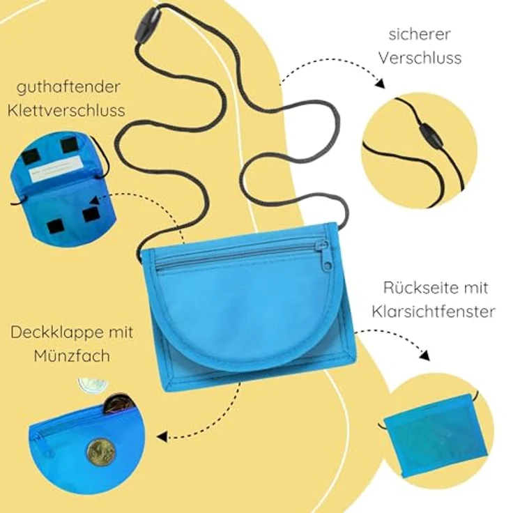 minimutz Kinder Geldbeutel, Geldbörse zum Umhängen mit Sichtfenster für Busausweis, hellblau/türkis, 100% Polyester, Klettverschluss, Maße ca. 13,8x10 cm – Bild 4